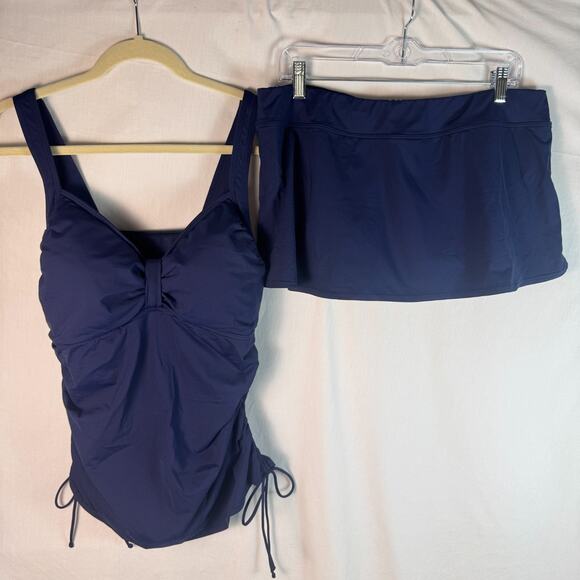 Lands End Tankini Swimsuit 16L/16 Navy Blue - Picture 1 of 8